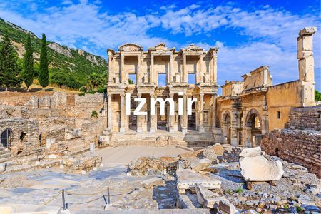 The ancient Library of Celsus in Ephesus, near Izmir, a popular stop on cultural holiday routes in Turkey.